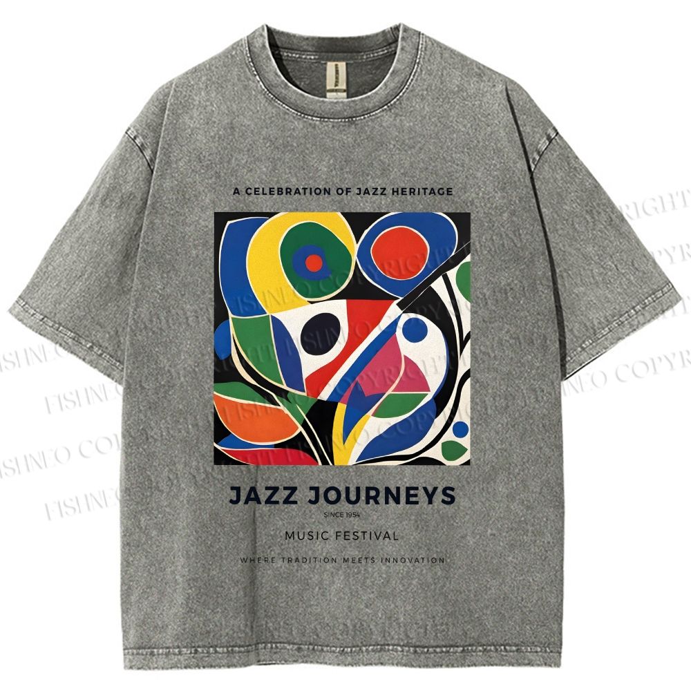 Unisex Colorful Art Geometric Printed Washed Tee