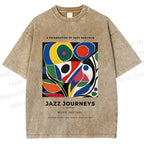 Unisex Colorful Art Geometric Printed Washed Tee