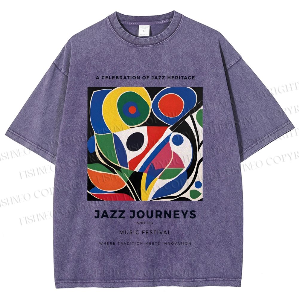 Unisex Colorful Art Geometric Printed Washed Tee