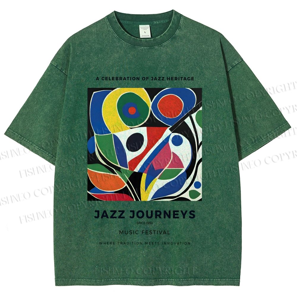 Unisex Colorful Art Geometric Printed Washed Tee