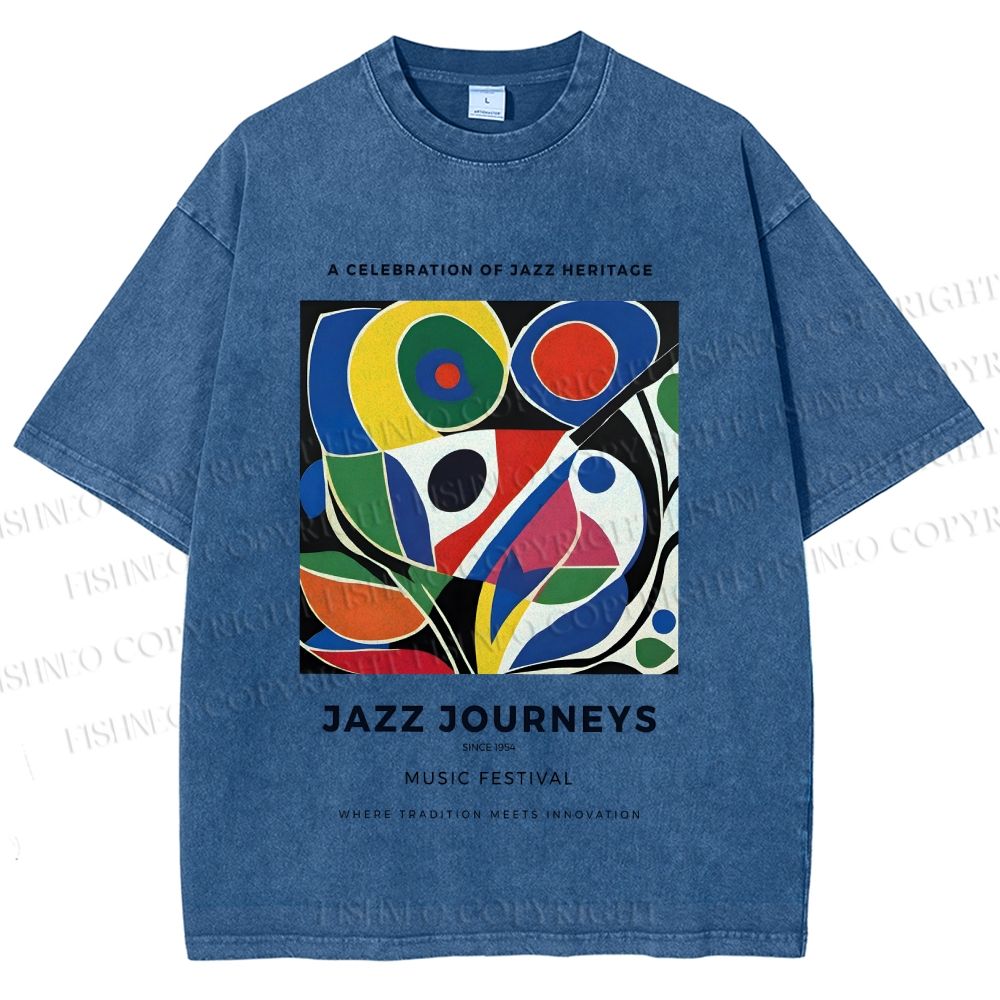 Unisex Colorful Art Geometric Printed Washed Tee