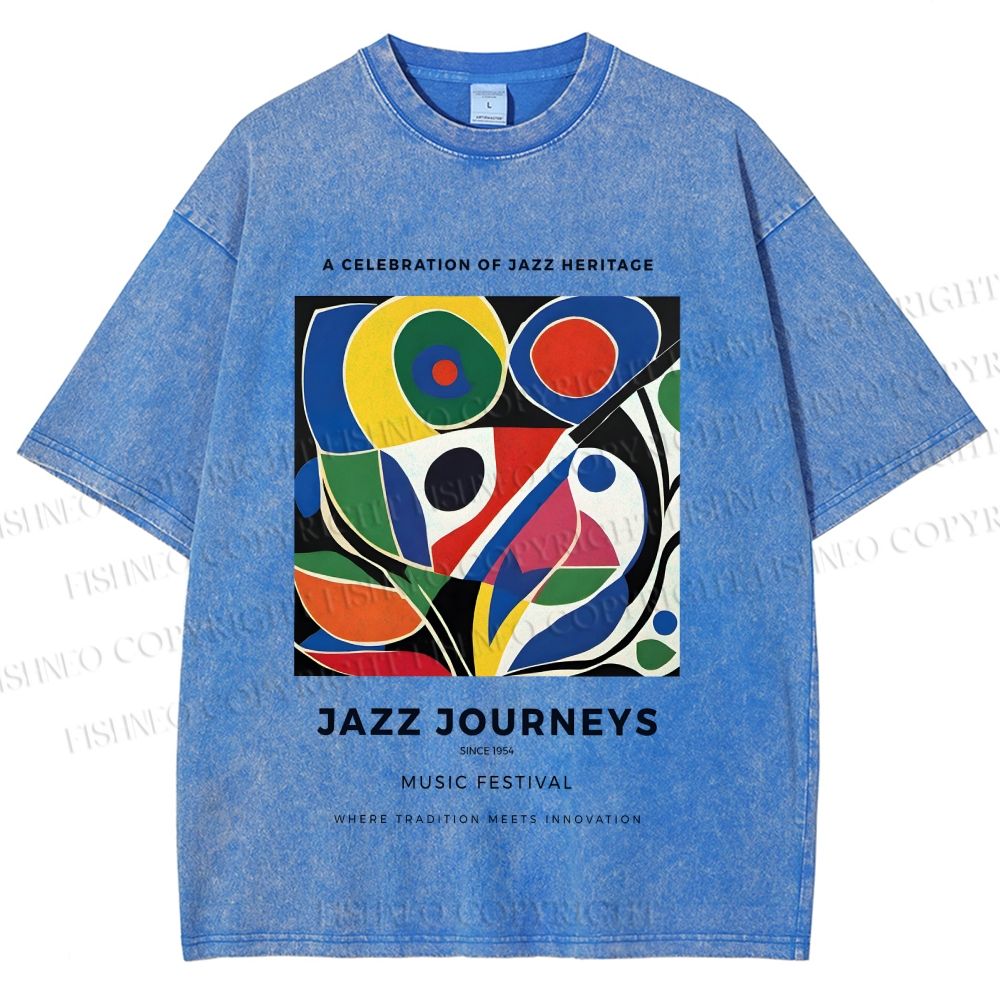 Unisex Colorful Art Geometric Printed Washed Tee