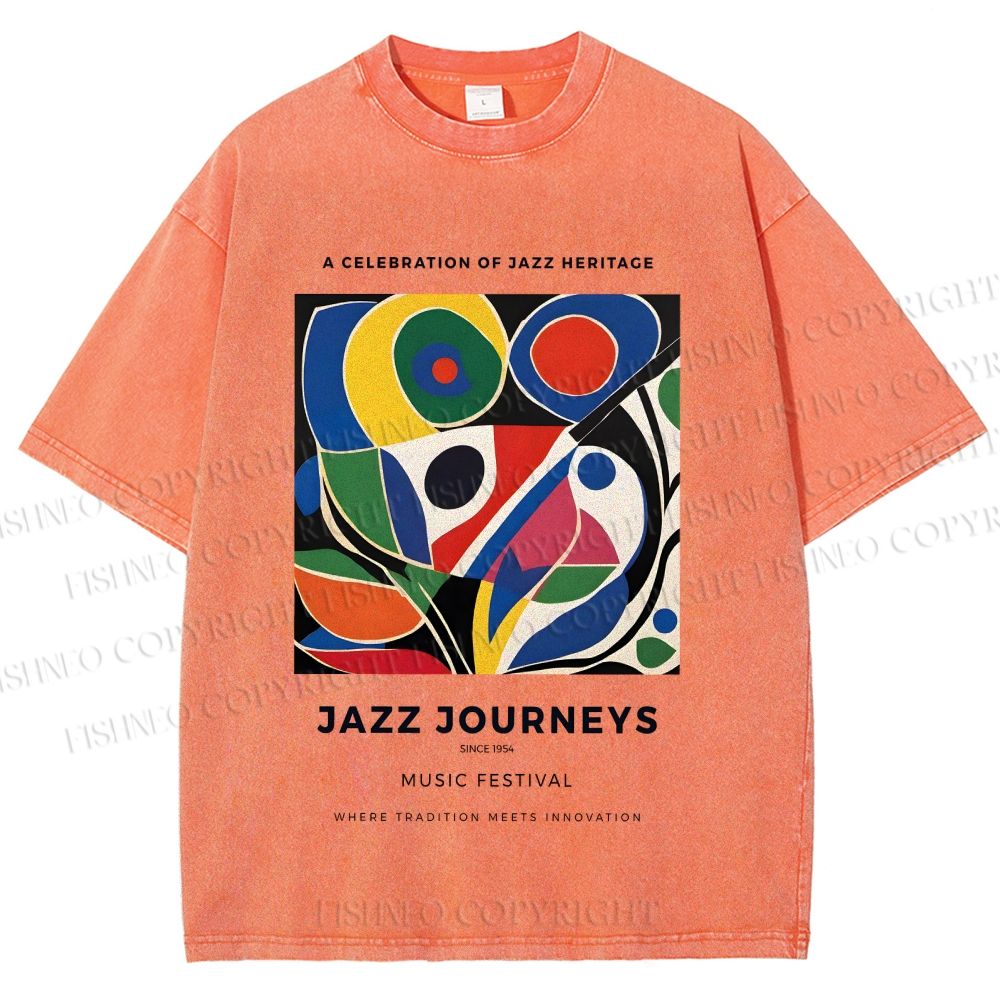 Unisex Colorful Art Geometric Printed Washed Tee