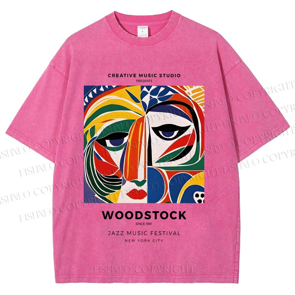 Unisex Colorful Art Geometric Portrait Printed Washed Tee
