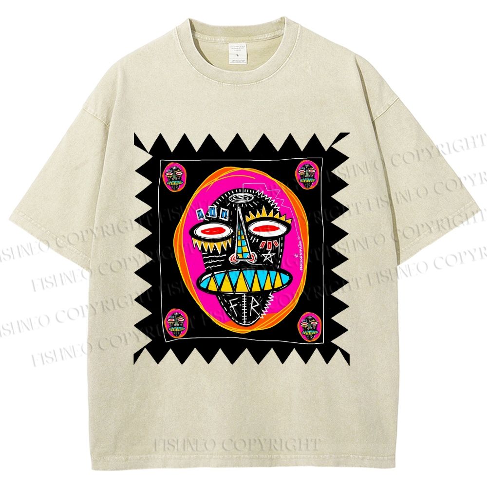 Unisex Colorful Art Portrait Printed Washed Tee