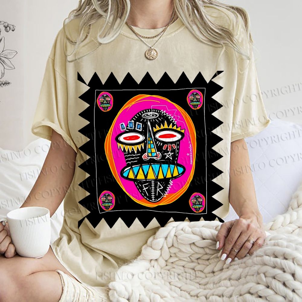 Unisex Colorful Art Portrait Printed Washed Tee