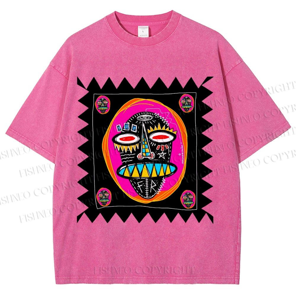 Unisex Colorful Art Portrait Printed Washed Tee