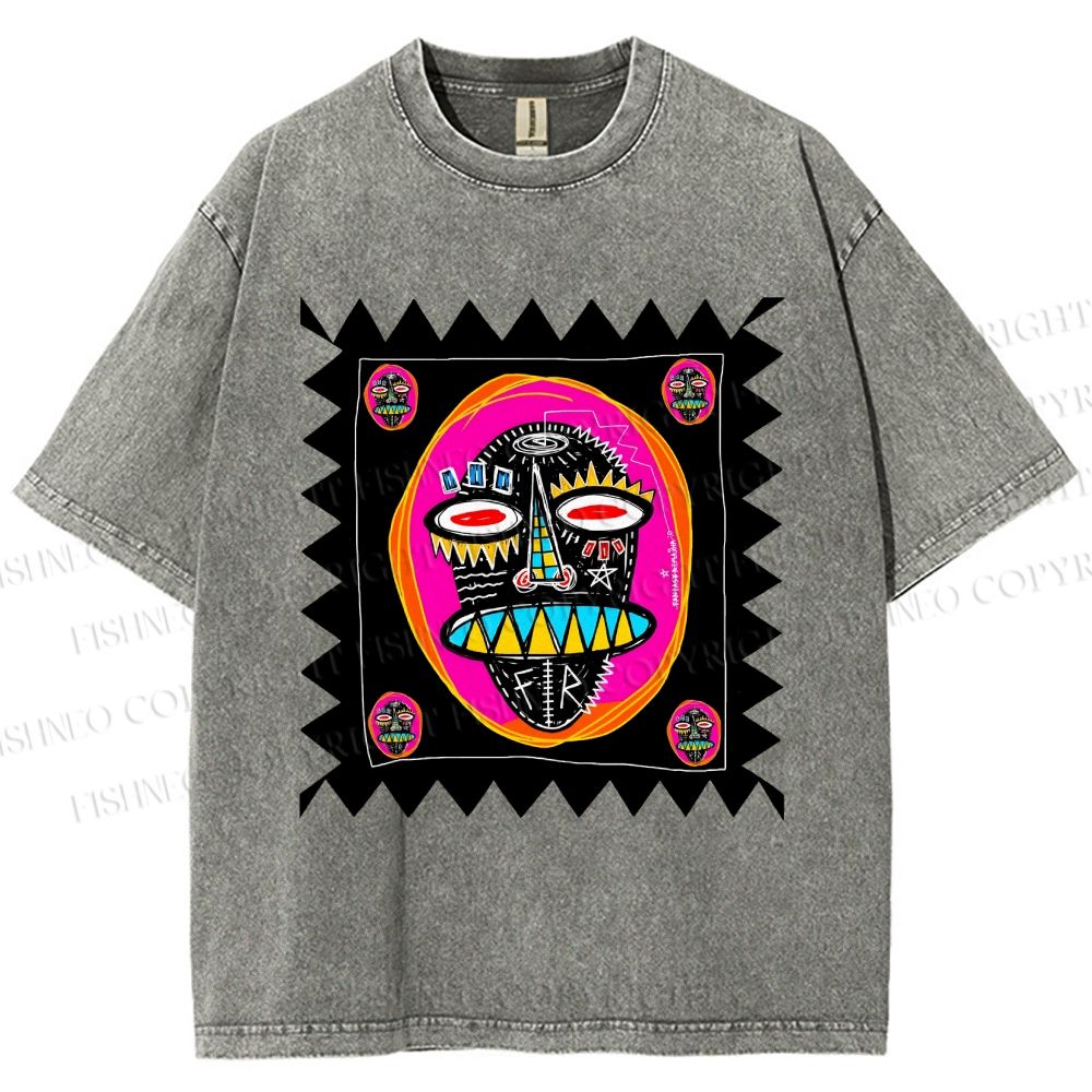 Unisex Colorful Art Portrait Printed Washed Tee