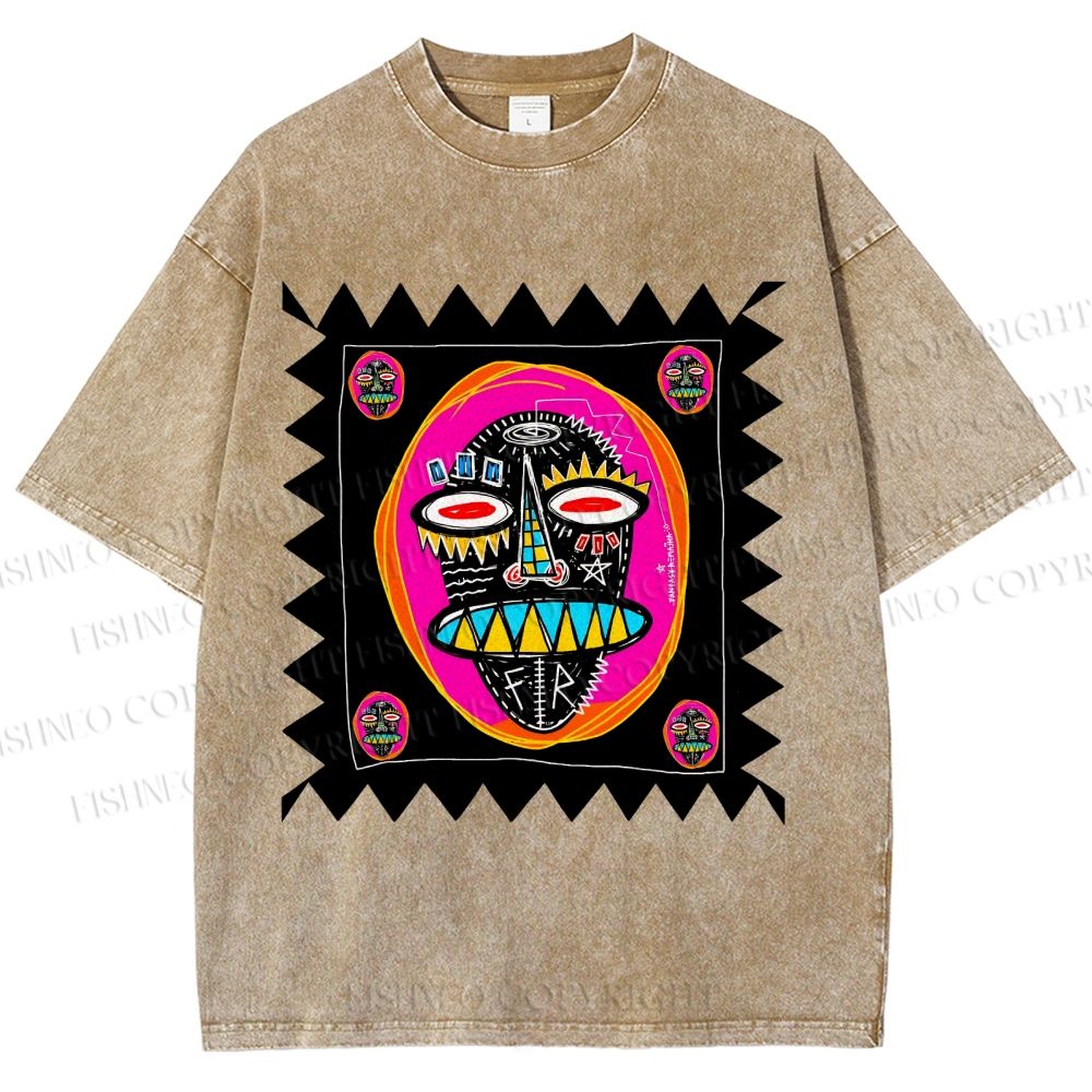 Unisex Colorful Art Portrait Printed Washed Tee