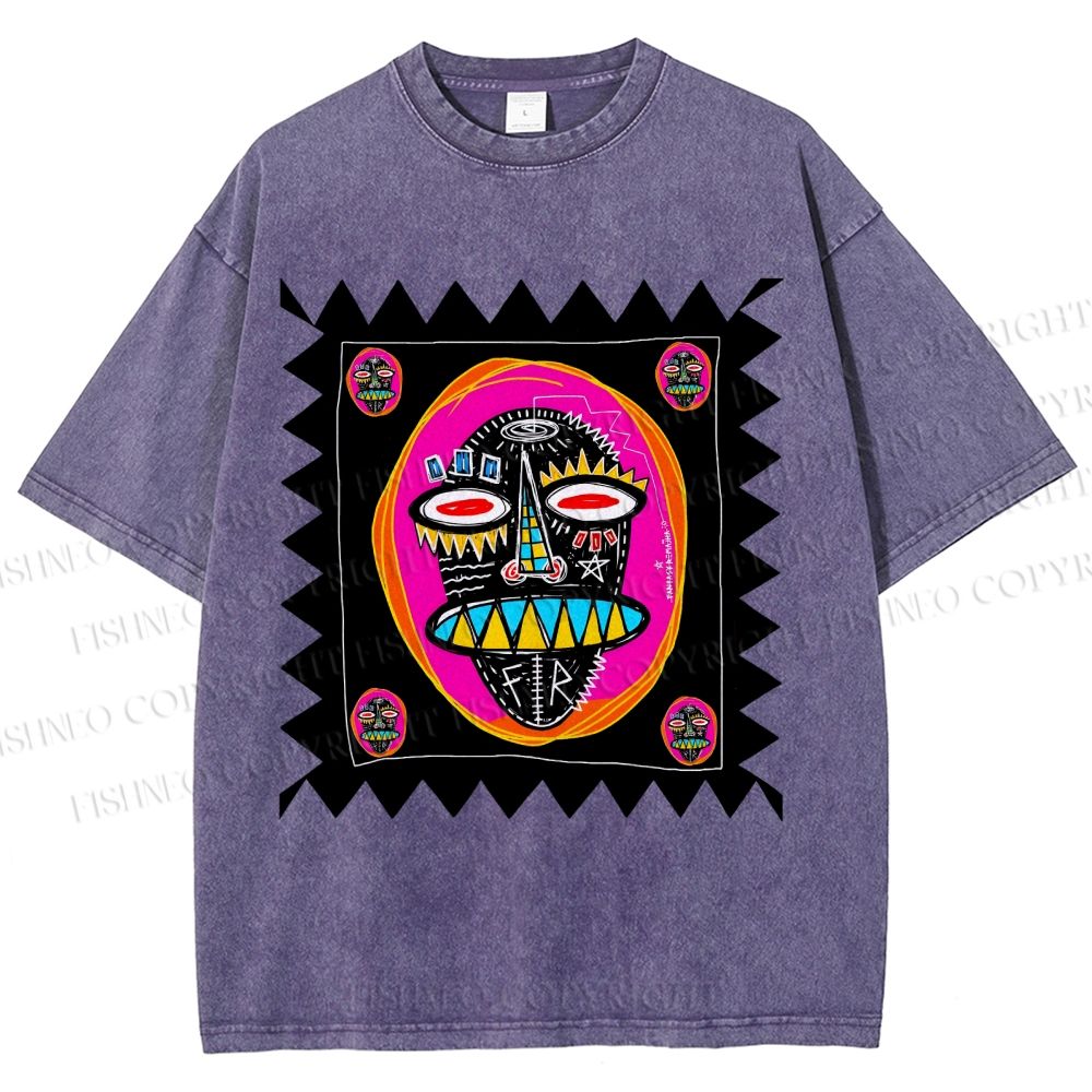 Unisex Colorful Art Portrait Printed Washed Tee