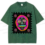 Unisex Colorful Art Portrait Printed Washed Tee