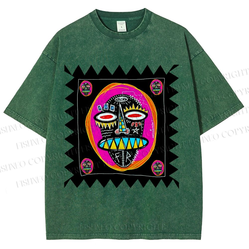 Unisex Colorful Art Portrait Printed Washed Tee