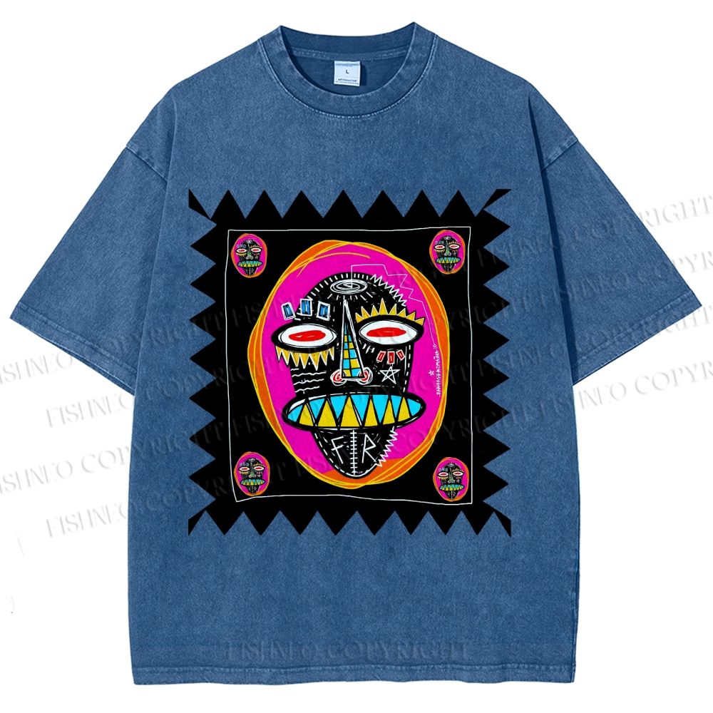 Unisex Colorful Art Portrait Printed Washed Tee