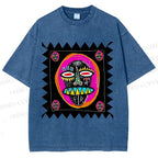 Unisex Colorful Art Portrait Printed Washed Tee