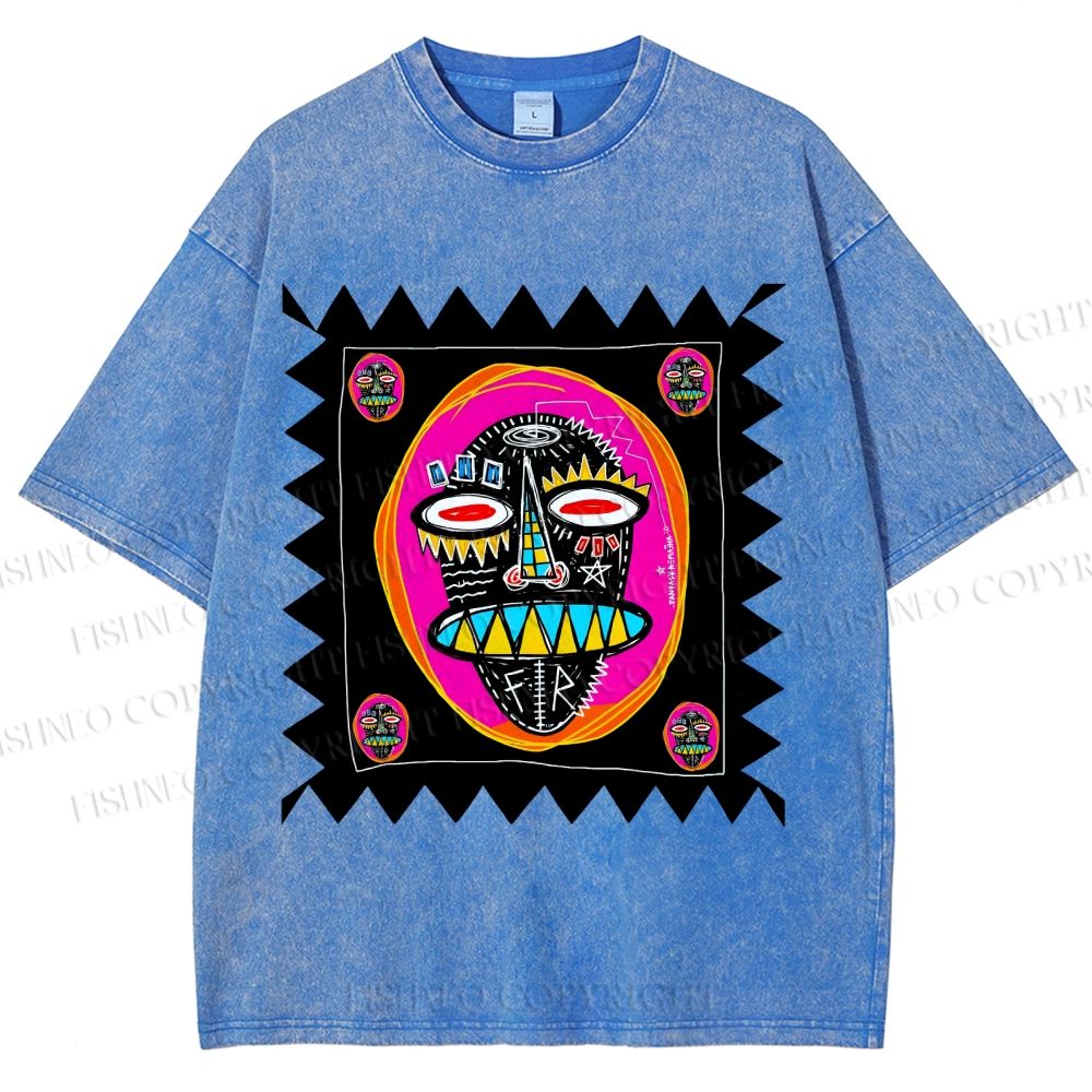 Unisex Colorful Art Portrait Printed Washed Tee