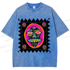 Unisex Colorful Art Portrait Printed Washed Tee