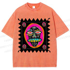 Unisex Colorful Art Portrait Printed Washed Tee
