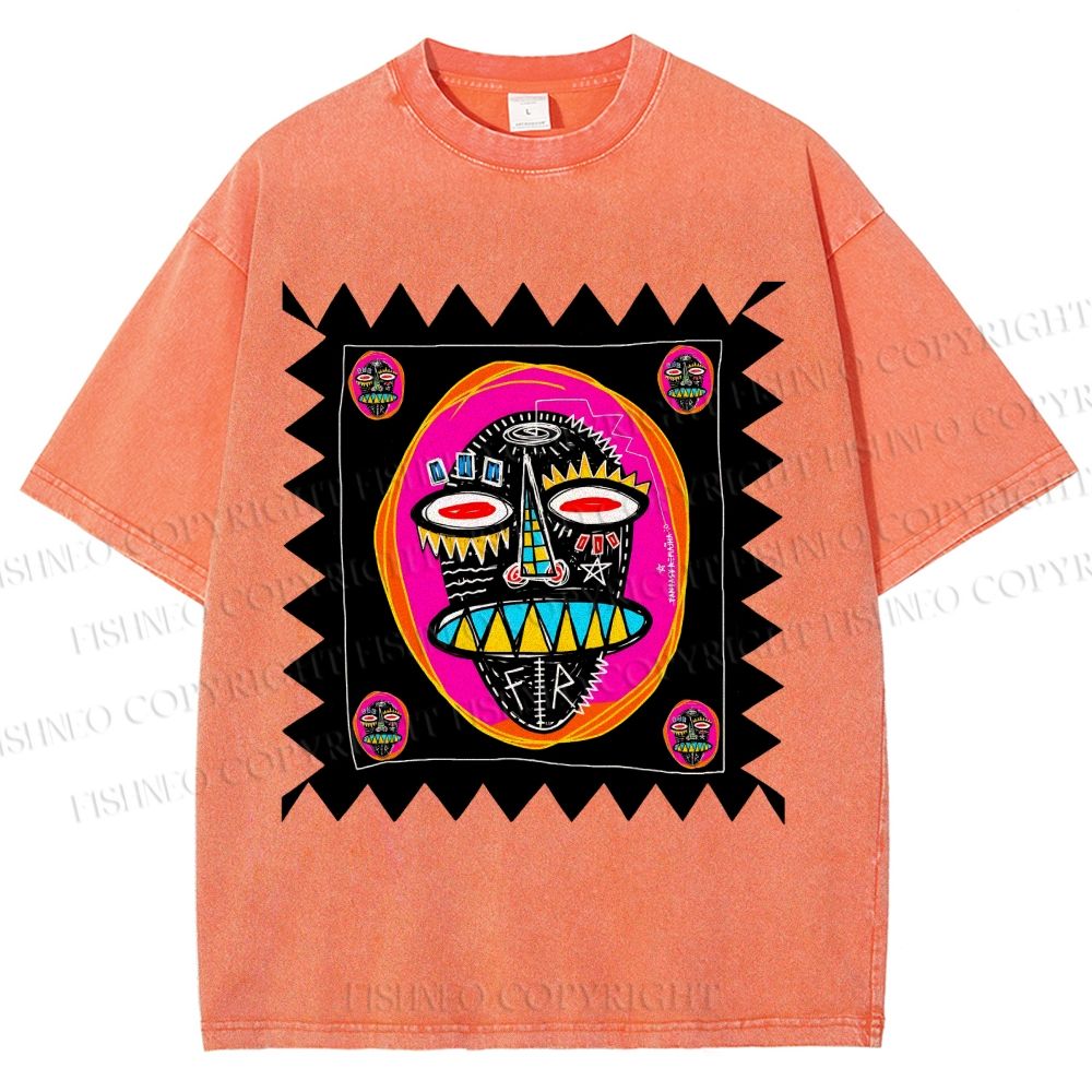 Unisex Colorful Art Portrait Printed Washed Tee