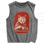 Unisex Coffee Cat Printed Washed Tank Top