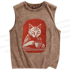Unisex Coffee Cat Printed Washed Tank Top
