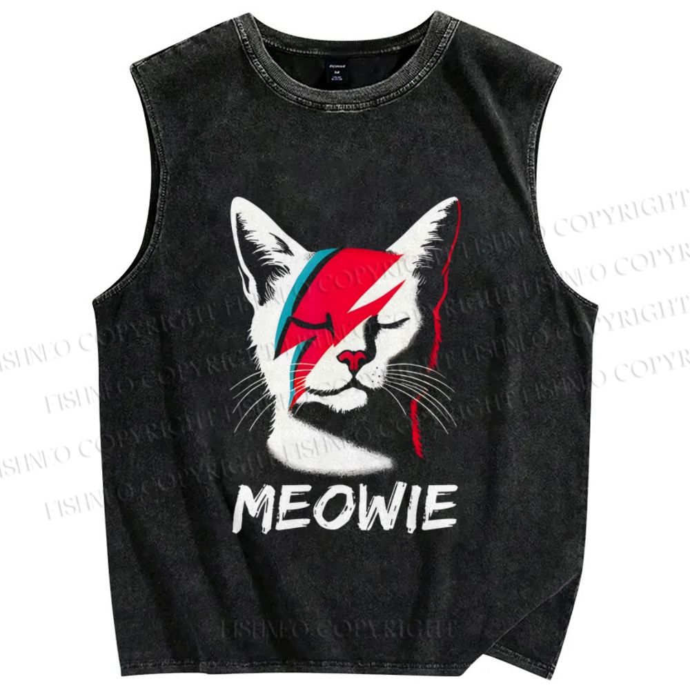 Unisex Artistic Cat Printed Washed Tank Top