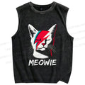 Unisex Artistic Cat Printed Washed Tank Top