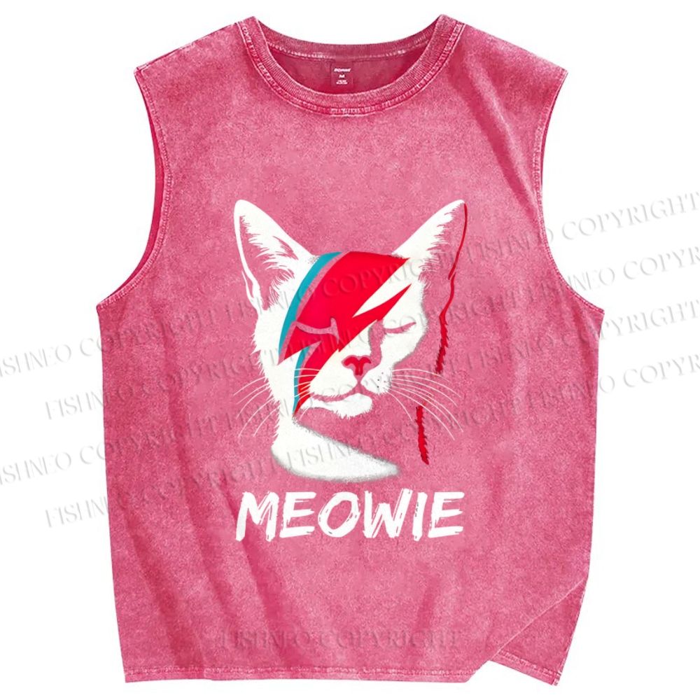 Unisex Artistic Cat Printed Washed Tank Top