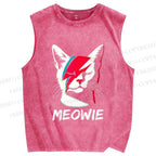 Unisex Artistic Cat Printed Washed Tank Top