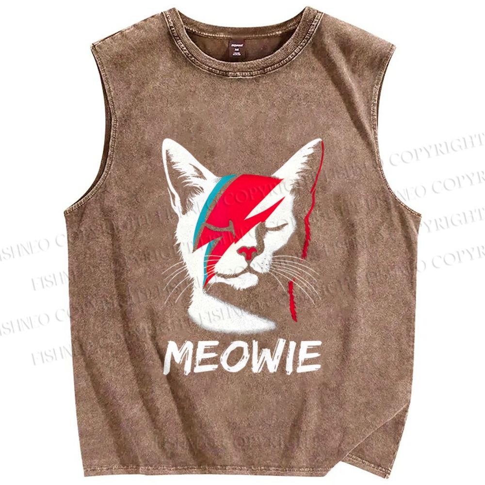 Unisex Artistic Cat Printed Washed Tank Top