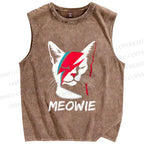 Unisex Artistic Cat Printed Washed Tank Top
