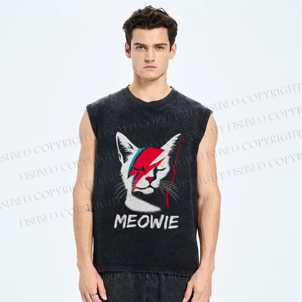 Unisex Artistic Cat Printed Washed Tank Top