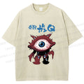 Unisex Japanese Eye Monster Printed Washed Tee