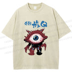 Unisex Japanese Eye Monster Printed Washed Tee