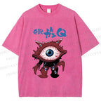 Unisex Japanese Eye Monster Printed Washed Tee