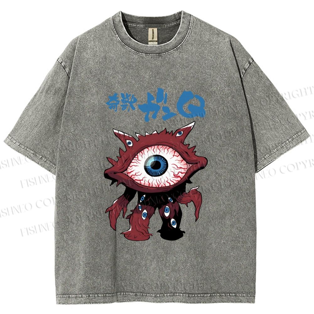 Unisex Japanese Eye Monster Printed Washed Tee