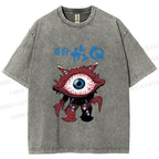 Unisex Japanese Eye Monster Printed Washed Tee