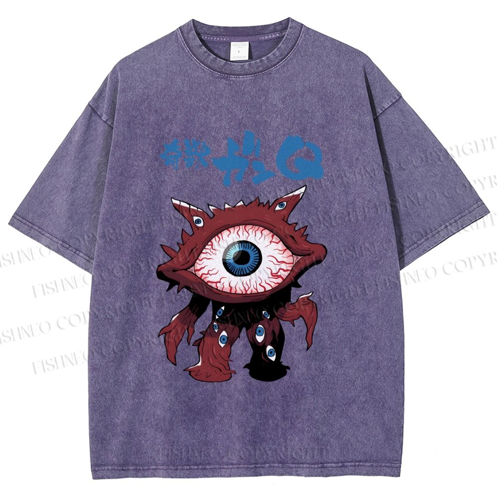Unisex Japanese Eye Monster Printed Washed Tee