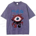 Unisex Japanese Eye Monster Printed Washed Tee