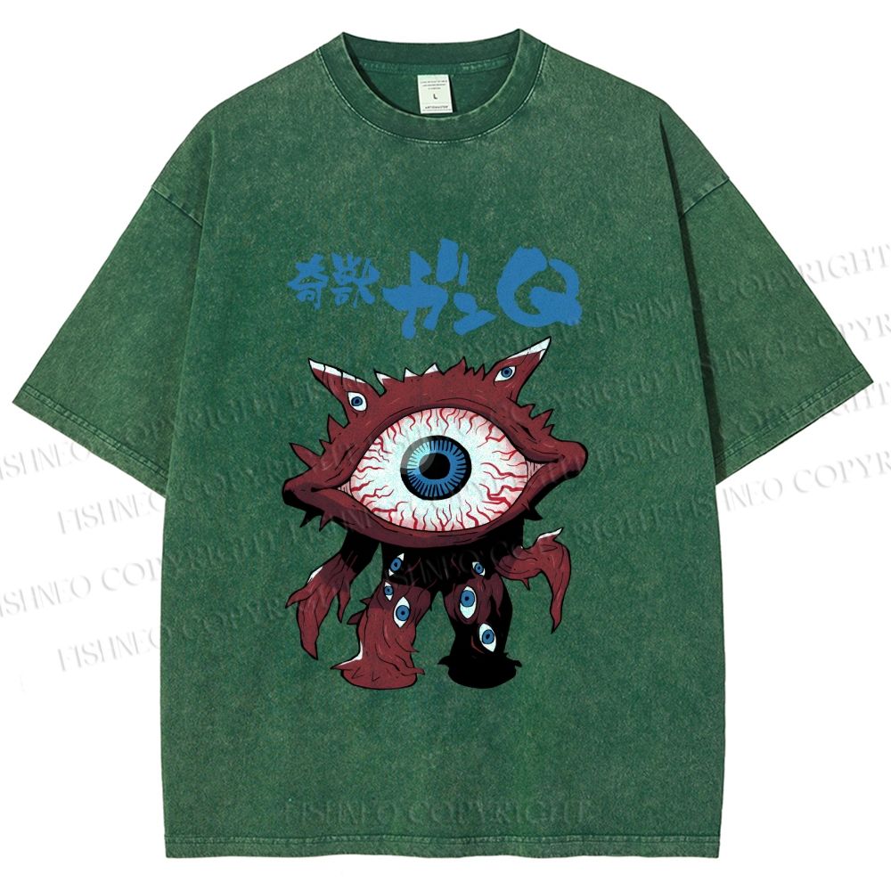 Unisex Japanese Eye Monster Printed Washed Tee