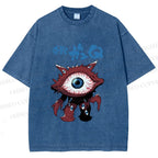Unisex Japanese Eye Monster Printed Washed Tee