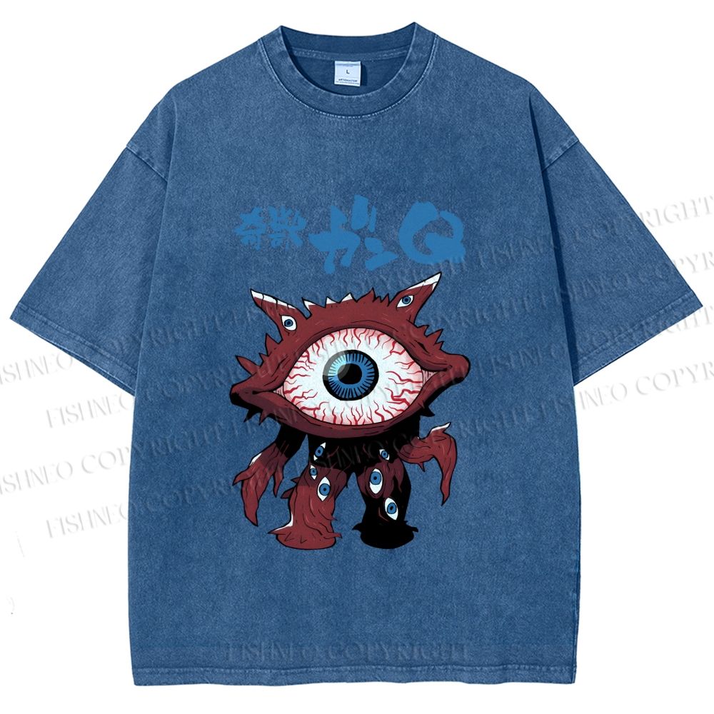 Unisex Japanese Eye Monster Printed Washed Tee