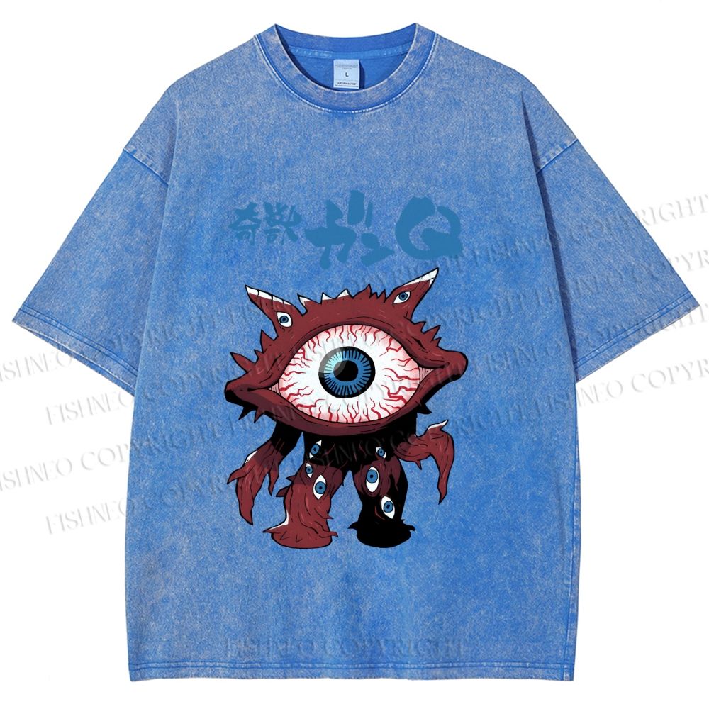 Unisex Japanese Eye Monster Printed Washed Tee