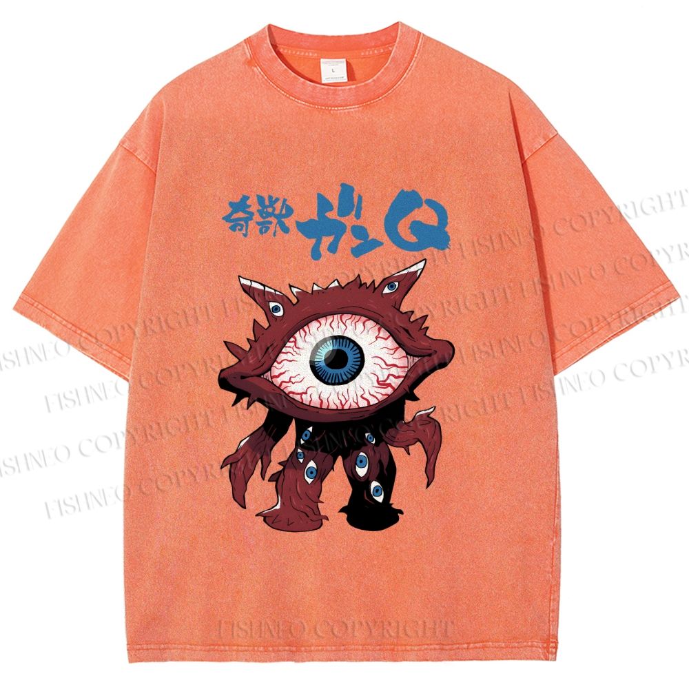 Unisex Japanese Eye Monster Printed Washed Tee