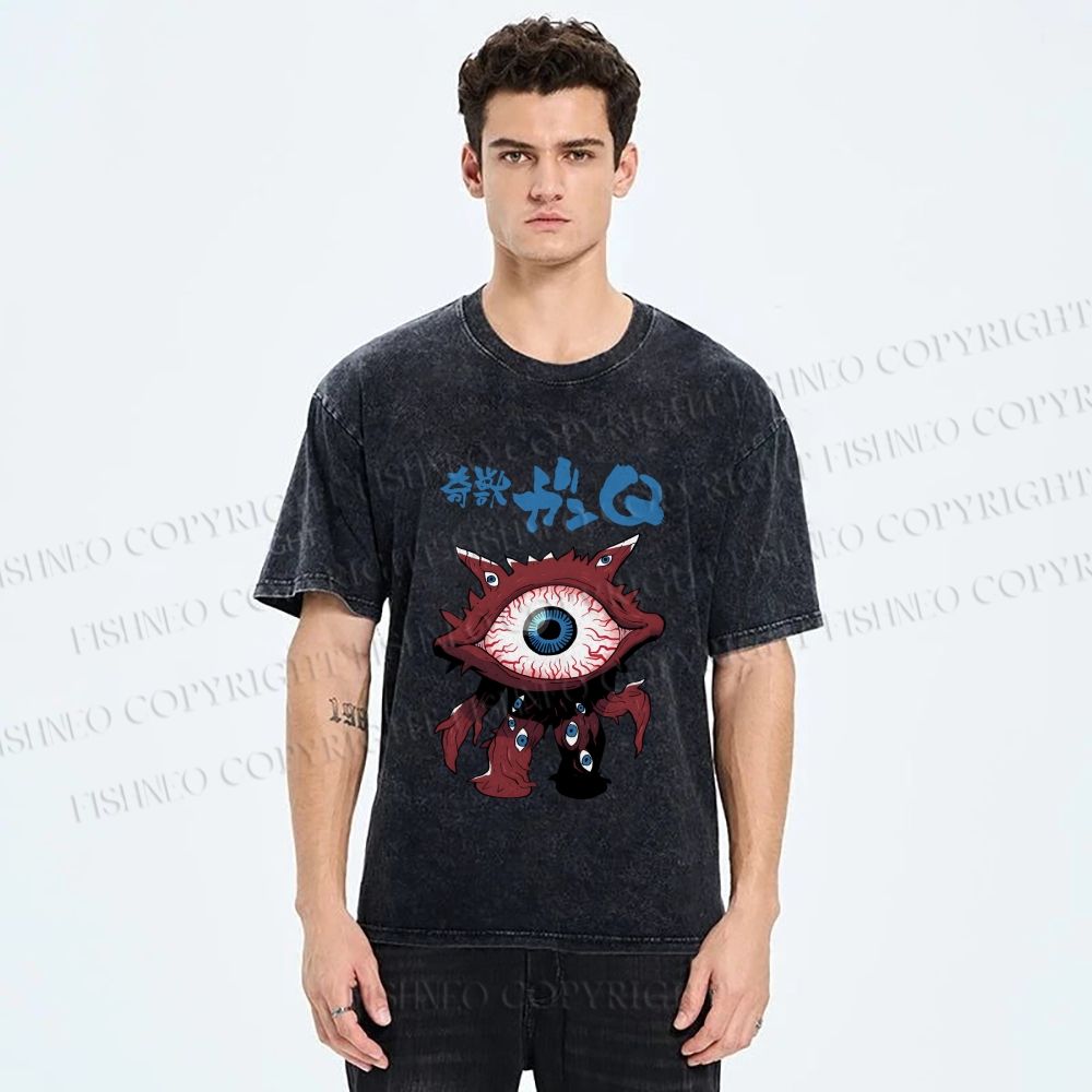 Unisex Japanese Eye Monster Printed Washed Tee