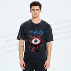 Unisex Japanese Eye Monster Printed Washed Tee