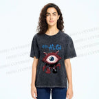 Unisex Japanese Eye Monster Printed Washed Tee