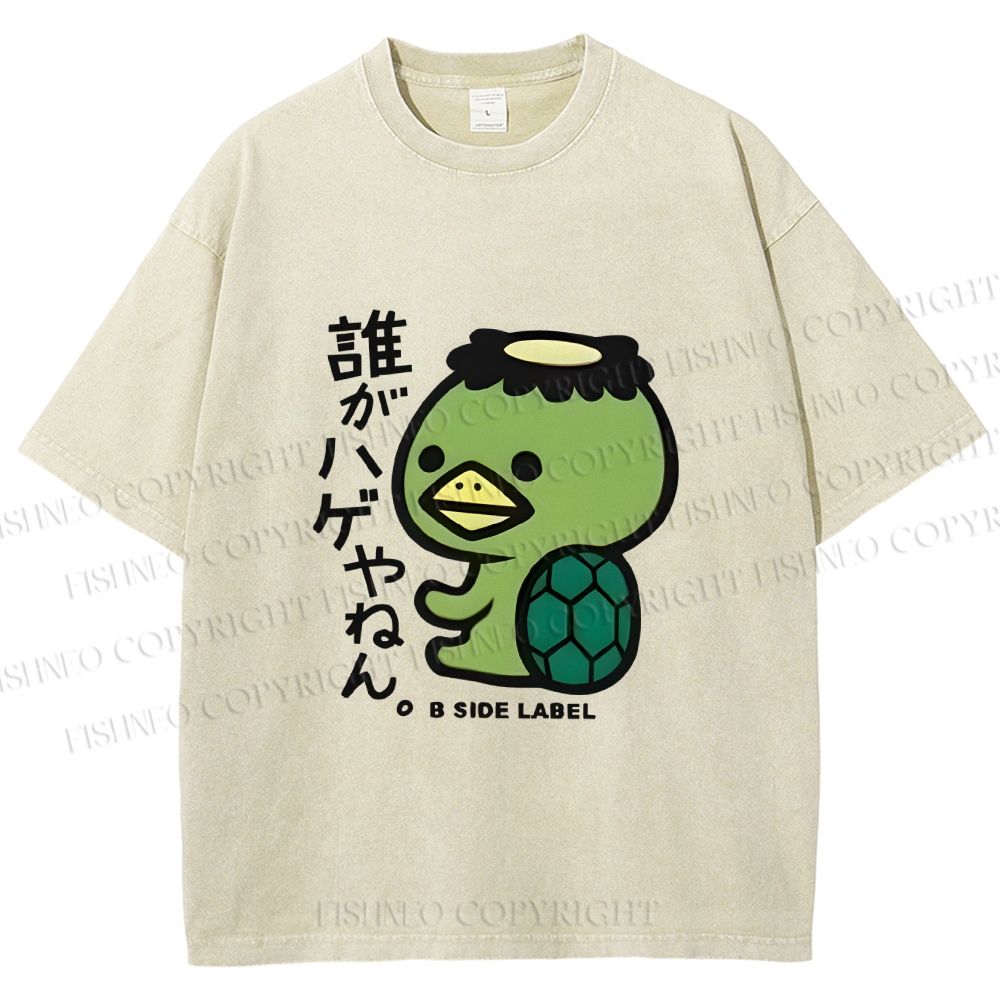 Unisex Japanese Weird Turtle Monster Printed Washed Tee