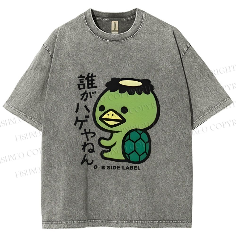Unisex Japanese Weird Turtle Monster Printed Washed Tee