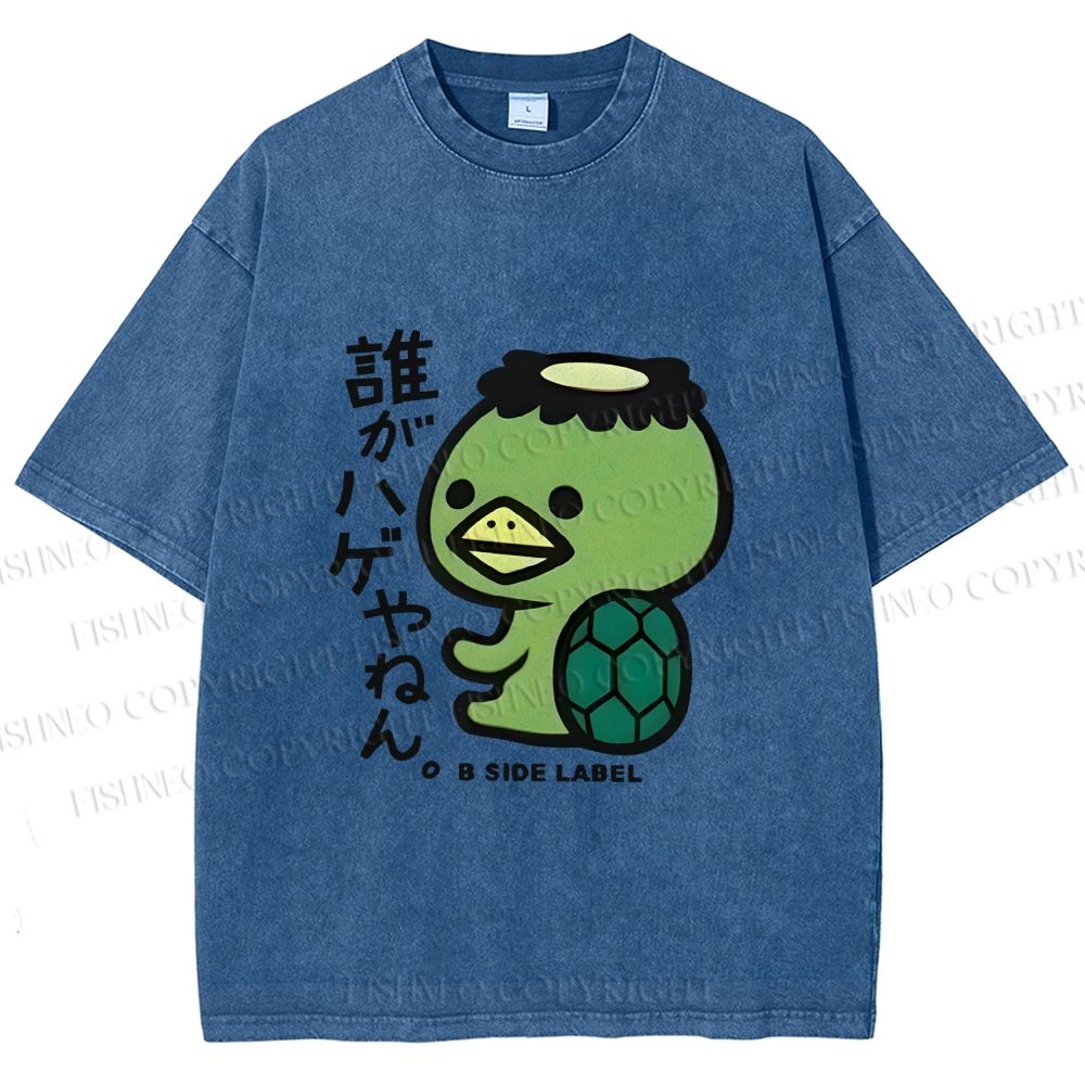 Unisex Japanese Weird Turtle Monster Printed Washed Tee