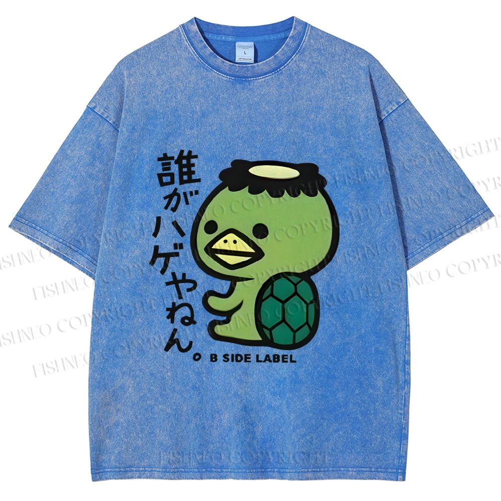 Unisex Japanese Weird Turtle Monster Printed Washed Tee